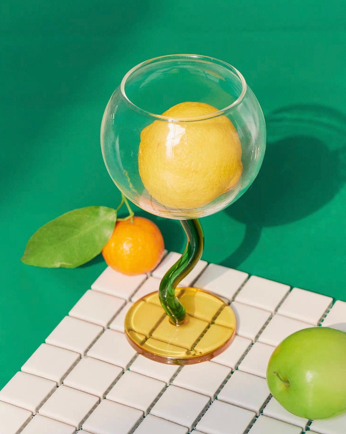 Handblown Bubble Wine Glass - Retro Whimsical Eclectic Wavy Stemmed